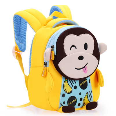 กระเป๋าเป้สะพายหลังเด็กลิงกันน้ำ Neoprene 3D การ์ตูนน่ารัก ต่อต้าน กระเป๋านักเรียนหาย 2 ขนาด