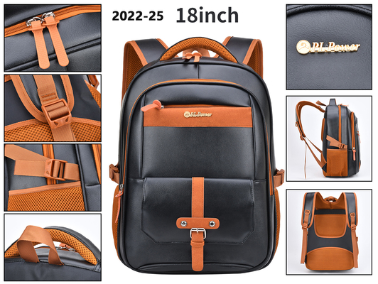 กระเป๋าเป้สะพายหลังแบบลำลองสำหรับนักธุรกิจขนาด 18 นิ้ว PU Leather College Student School Bag