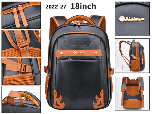 กระเป๋าเป้สะพายหลังแบบลำลองสำหรับนักธุรกิจขนาด 18 นิ้ว PU Leather College Student School Bag