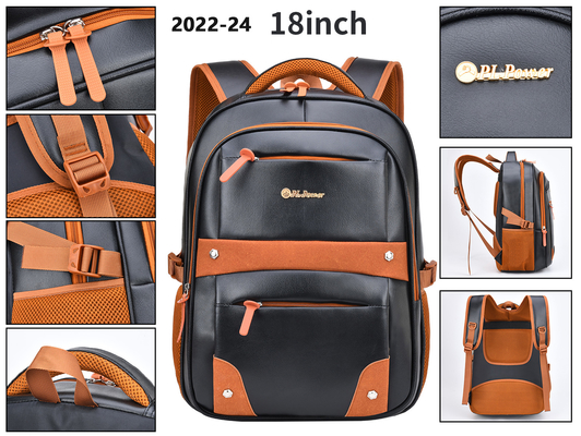 กระเป๋าเป้สะพายหลังแบบลำลองสำหรับนักธุรกิจขนาด 18 นิ้ว PU Leather College Student School Bag