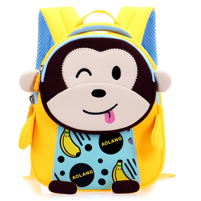 กระเป๋าเป้สะพายหลังเด็กลิงกันน้ำ Neoprene 3D การ์ตูนน่ารัก ต่อต้าน กระเป๋านักเรียนหาย 2 ขนาด