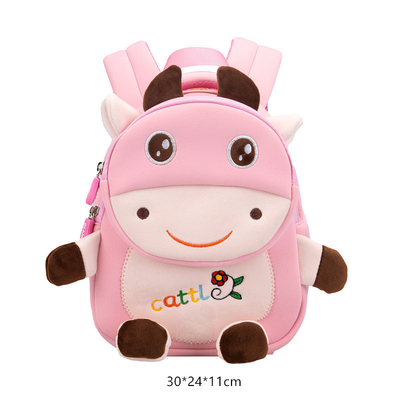 กระเป๋าเป้สะพายหลังเด็ก Cow Waterproof Cartoon 3D Animal Kindergarten Girls Fashion Schoolbags