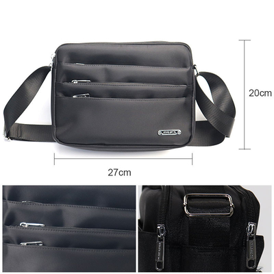 กระเป๋าสะพายสีดำ Messenger Bag Multi Pocket Crossbody Bag Casual Nylon