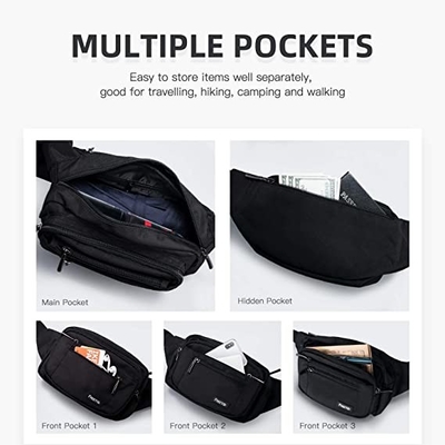 Bum Fashion Fanny Pack Men Women กระเป๋าคาดเอวกันน้ำพร้อมกระเป๋าซิป 6 ช่อง