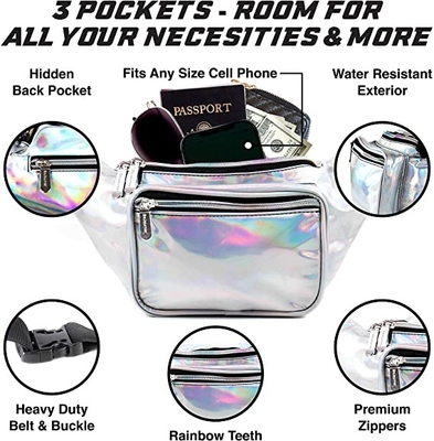 PU Rave Bum Bag กระเป๋าคาดเอวสำหรับผู้หญิงผู้ชายเด็กเล็กขนาดกลางขนาดใหญ่
