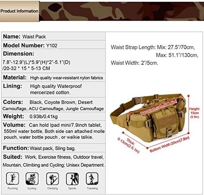 Molle Tactical Waist Bag กระเป๋าคาดเอวทหารสำหรับเดินป่ากลางแจ้งเดินป่าตั้งแคมป์