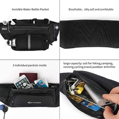 โพลีเอสเตอร์กันน้ำ Bum Jogging Belt Bag เข็มขัดวิ่งพร้อมที่วางขวด