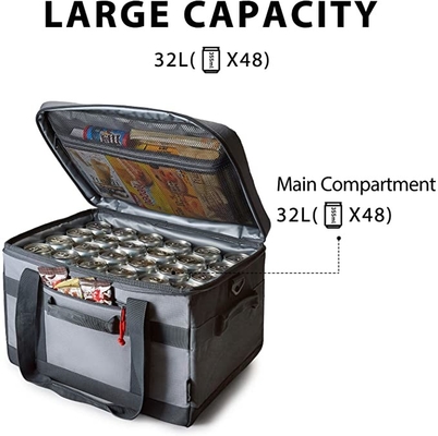 ถุงเก็บความเย็นฉนวน 48 กระป๋อง ตู้แช่อาหารกลางวันแบบพับได้ขนาดใหญ่ 32 ลิตรสำหรับปิกนิกบีช
