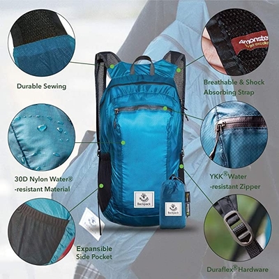 กระเป๋าเป้สะพายหลังเดินป่า Daypack น้ำหนักเบา Packable Waterproof 70L Oxford Material