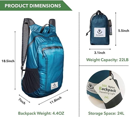 กระเป๋าเป้สะพายหลังเดินป่า Daypack น้ำหนักเบา Packable Waterproof 70L Oxford Material