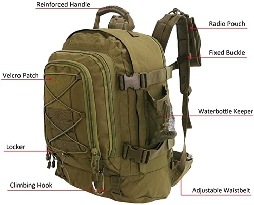 ขยายได้ 60l Tactical ทหาร แคมป์ปิ้ง Backpack Oxford Material