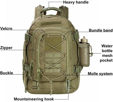 ขยายได้ 60l Tactical ทหาร แคมป์ปิ้ง Backpack Oxford Material