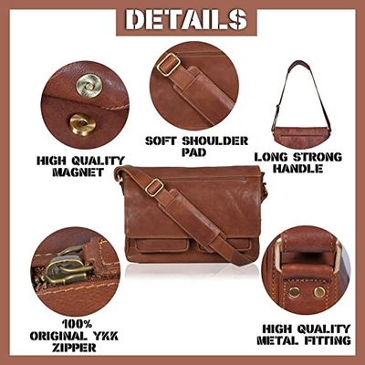 14 นิ้วแล็ปท็อปสตรีหนัง Messenger กระเป๋าผ้าใบ Cowhide 400g