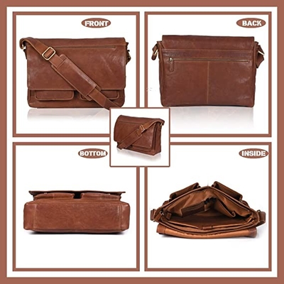 14 นิ้วแล็ปท็อปสตรีหนัง Messenger กระเป๋าผ้าใบ Cowhide 400g