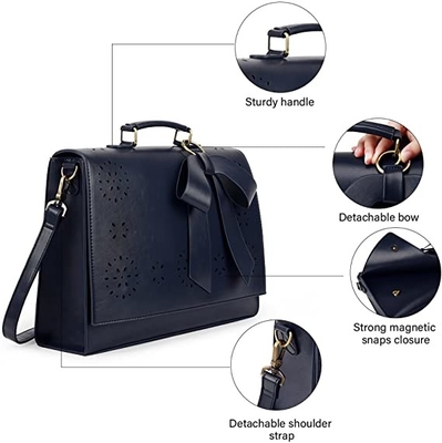 ผู้หญิงมังสวิรัติหนังแล็ปท็อปกระเป๋าไหล่คอมพิวเตอร์ Satchel กระเป๋าที่ถอดออกได้ Bow