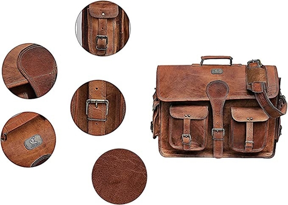 400g 14 นิ้ว Vintage Handmade Leather Messenger Bag สำหรับแล็ปท็อป Briefcase