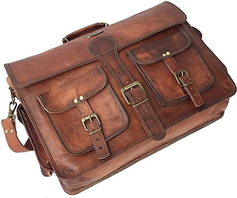400g 14 นิ้ว Vintage Handmade Leather Messenger Bag สำหรับแล็ปท็อป Briefcase