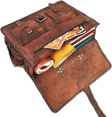 400g 14 นิ้ว Vintage Handmade Leather Messenger Bag สำหรับแล็ปท็อป Briefcase